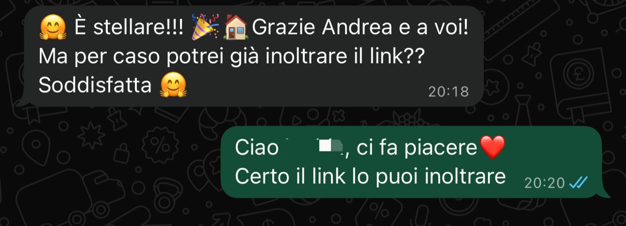 Screenshot conversazione WhatsApp con cliente